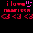 Red pixelated text 'i love marissa' with a pink heart symbol and multiple red '<3' symbols on black background.
