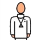 Pixelated figure in white coat with stethoscope stands atop blue balance scale, red crescent symbol to right on gray background.