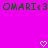 Pixelated green text "OMARI<3" repeats on a bright pink background with two white heart symbols at the bottom.