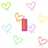 Pixelated heart shapes in pastel colors surround the text 'I Love You' on a white background with a gray corner.