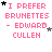 Pixelated text reads "I PREFER BRUNETTES - EDWARD CULLEN" in pink, with animated stars changing color and position across frames.