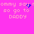 Pixelated text on bright pink background with blue heart and dot animations, repeating 'ommy say rommy say so go to DADDY' in two