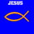 Nine square display the word "JESUS" above fish symbols in various colors and styles on solid backgrounds