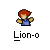 Pixelated character with red hair and blue top, arms extended, below text reading 'Lion-o' on gray background.
