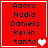 Red square icon with white border containing black pixelated text list and animated heart symbols.