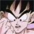 Pixelated static image of a character with spiky hair, large eyes, and a neutral expression, wearing a white outfit with dark accents.