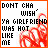 Animated contact sheet of a 4x4 grid showing sequential frames from an AIM buddy icon featuring red text and abstract shapes on white background with orange border.