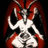 A static pixelated image shows a stylized figure with red hair, horns, and white clothing against a dark background.