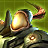 Pixelated static icon of a metallic object with glowing light against green background, featuring dark structural elements and reflective surfaces.