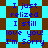 Blue pixelated text on a blue and brown checkered background with repeated phrases.