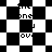 Black-and-white pixelated animation with shifting checkerboard patterns and partial text fragments 'one' and 'love' visible across frames.