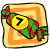 Animated contact sheet of 25 frames showing a Neopets-themed buddy icon with candy, confetti, and 'Happy Year 7!' text on an orange spiral background.