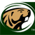 Pixelated animal head in profile view with brown and black coloring, enclosed within a circular green and white border.