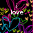 Pixelated animation with swirling pink, blue, green, and yellow patterns on black background, displaying text 'i love michael =]' in white block letters.