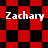 Red and black checkered pattern with four instances of the text "Zachary" in white pixelated font across two distinct layouts