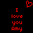 Red pixelated text and heart symbol on black background, with identical left and right sections.