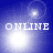 Blue background with white text "ONLINE" and four distinct bright light effects in a