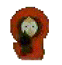 Animated sequence of a cartoon character in a red hooded cloak holding a green star, with the star sometimes replacing the character's head.