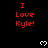 Red text "I Love Kyle!" repeated across a black background with white pixelated hearts, partially cropped at the bottom right.