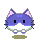 Pixelated purple cat with pink inner ears, white muzzle, and green accents on a gray background; four variations show different facial expressions.