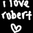 Black background with white pixelated text reading 'I love robert' and a heart symbol below.