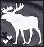 White moose silhouette on dark background with two small white hearts, displayed in a
