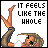 Pixelated cartoon figure in handstand pose with text changing across frames from "IT FEELS LIKE THE WHOLE" to "WORLD WATCHES AS I FALL".