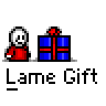 Animated contact sheet of a pixel art gift box animation with a white stick figure character, showing sequential frames from closed to open states on gray background.