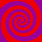 Four red and purple spiral patterns arranged in a on a solid red background