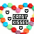 A 4x4 contact sheet of animated frames showing a heart-shaped candy necklace with "CANDY KISSES" text, where each frame displays different color variations and small heart symbols in the corners.