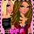 Pixel art buddy icon featuring two cartoon women with exaggerated features against a pink background, one in black clothing and the other in red with visible cleavage, with "BFF" text at the bottom.