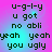 Pixelated text on a pink-to-cyan gradient background with repeated phrases and letter spacing.