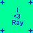 Cyan background with blue plus signs and vertical lines, displaying "<3 Ray" text in two across four of identical pixel arrangements