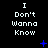 Black background with repeated white text "I Don't Wanna Know" in three , blue pixelated symbols scattered throughout