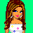 Pixel art contact sheet of a female character with long brown hair wearing a white off-shoulder top, displayed across six frames on a bright green background with blue text reading "i love louis vuitton".