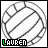 A 4x3 contact sheet of a pixelated volleyball animation with the name 'LAUREN' displayed in green text at the bottom left of each frame.