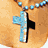 A 48x48 pixel animated contact sheet showing a person wearing a blue beaded necklace with a cross pendant, displayed across multiple frames in a grid layout.