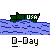 Animated sequence showing US military units advancing across water and land with 'D-Day' text, transitioning from ships to beachheads to fortified positions.