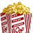 A pixelated image of a red and white striped popcorn bucket filled with yellow popcorn, with yellow text reading "SAMMY LOVES POPCORN" and "GO ME!" on red backgrounds.