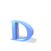 Blue 3D letter D icons in various orientations with subtle shadows on white background, some showing rotation or perspective shifts.