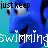 Blue cartoon fish with large eyes and a wide mouth, displaying text above and below its head.