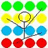 Static pixel art grid with four rows of four colored circles connected by gray lines forming a network structure.
