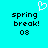 Pixelated cyan background with black text reading 'spring break! 0s' and a white heart symbol above the left text block.