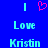 Blue background displays two identical pixelated text with cyan vertical bars, pink heart symbol, and 'Love Kristin' text