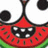 A cartoon watermelon slice with large white eyes, black pupils, and a wide red mouth showing teeth. The fruit has green rind and dark seeds.