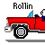 Animated contact sheet of a red pickup truck with a stick figure driver, showing motion across five frames on gray background.