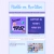 Pixelated static image showing a grid of four distinct sections with varying color schemes and content layouts.