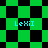 Green and black checkered pattern with cyan text "LeXiI" in four positions, transitioning from square to diamond shapes across the