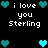 Pixelated text and heart symbols on a black background with cyan and light cyan hearts and white text.