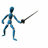 Two side-by-side frames of a blue stick-figure character holding a sword in an animated contact sheet format.